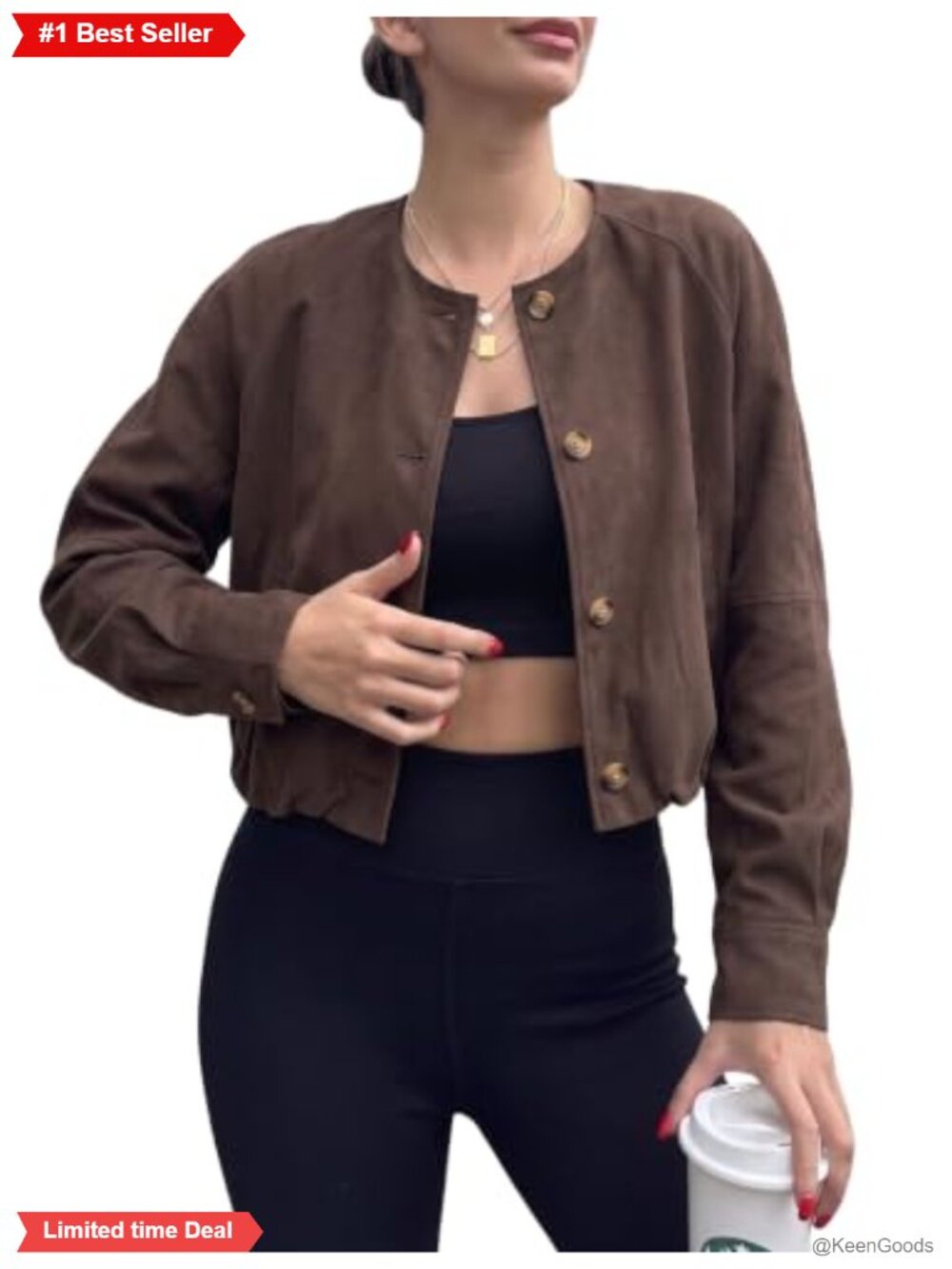 Oversized Faux Suede Cropped Jacket Button Front Balloon Hem Coat